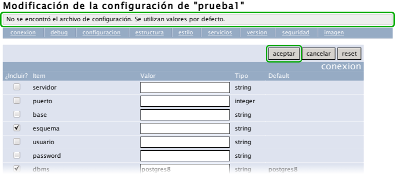 Configuración de la aplicación
